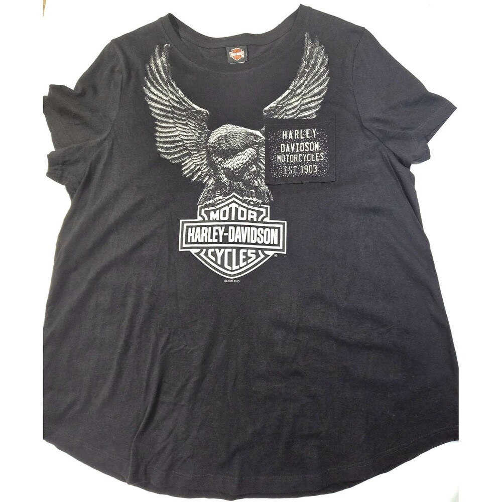 NWOT Davidson Women's Black Bedazzled Pocket T-Shirt Top Size 2X Biker